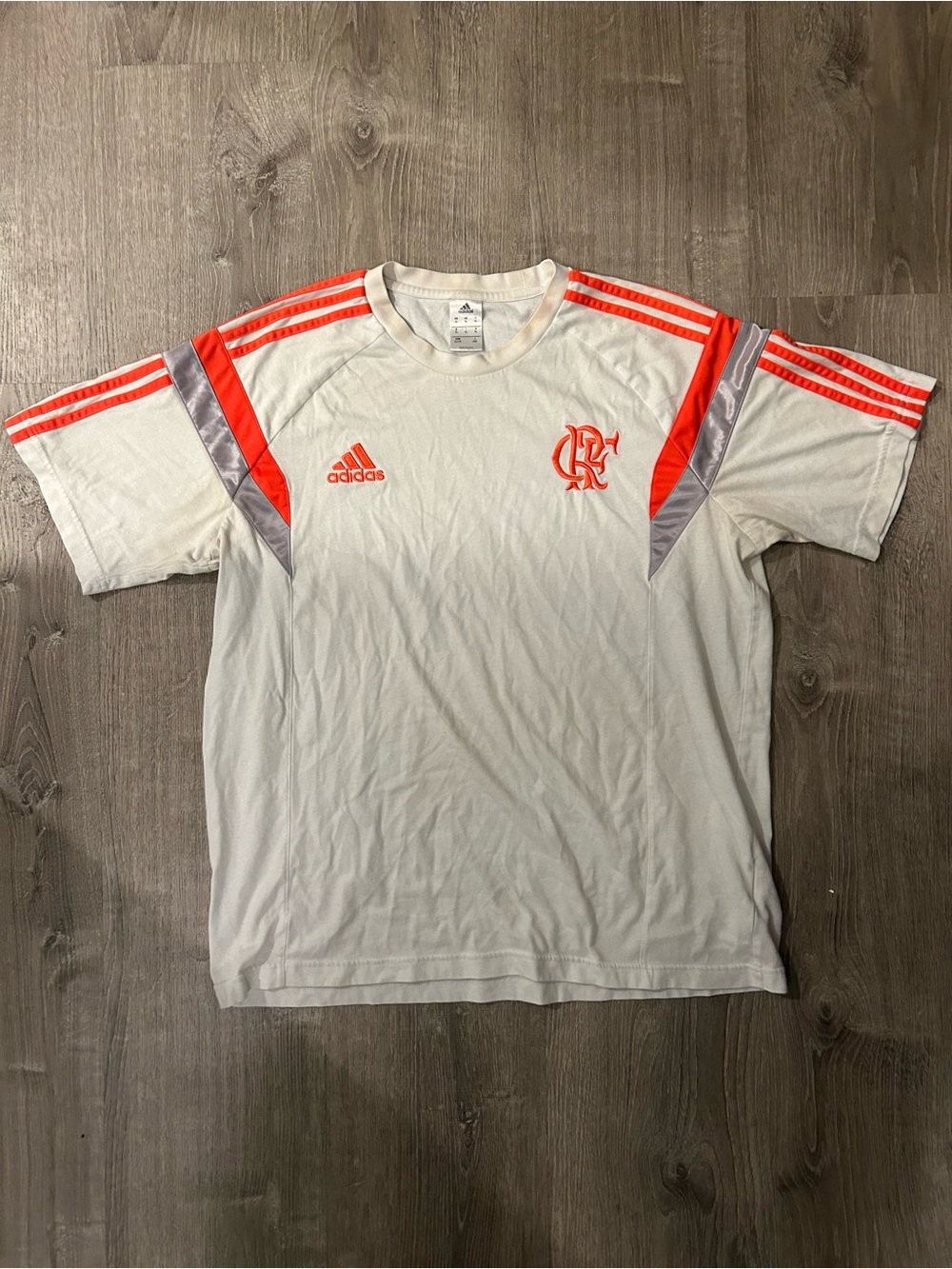 adidas Flamengo White Men's Soccer Jersey with Orange Accents